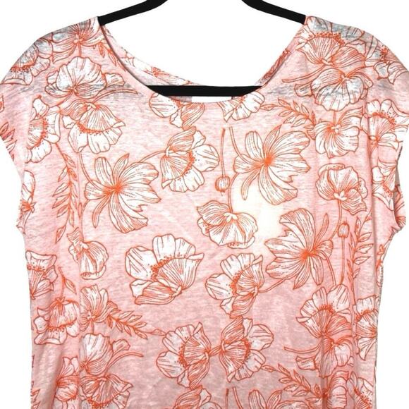 NWT Cynthia Rowley Women’s 100% Linen Floral Short Sleeve Shirt Orange Size M - Picture 3 of 5